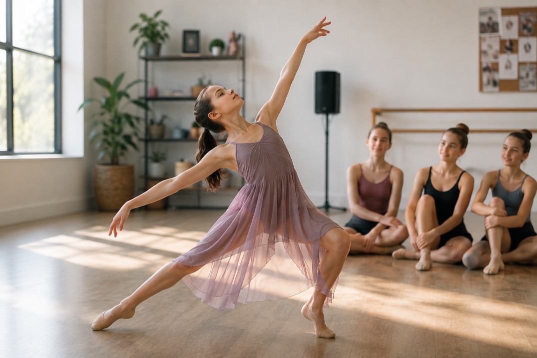 Young dancers expressing music through lyrical dance